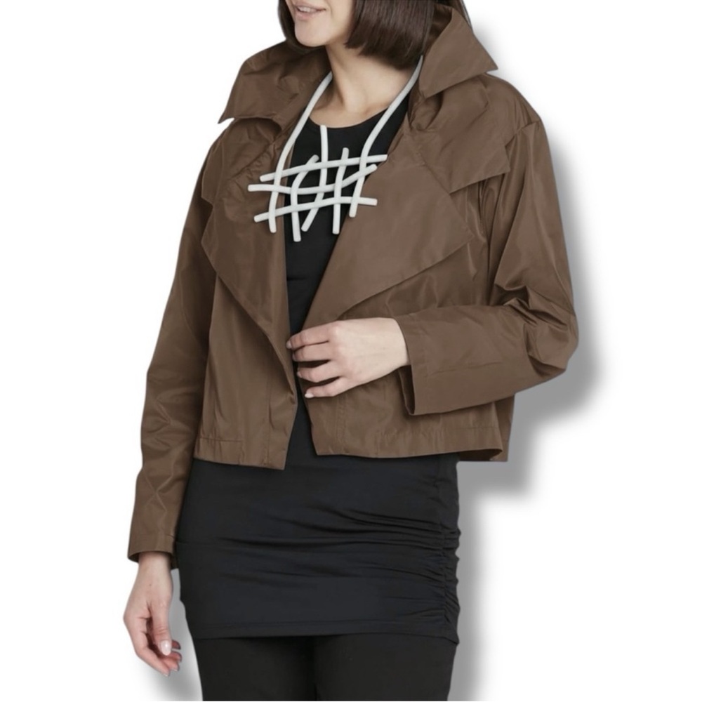 Planet by Lauren G Nylon Triple Collar Jacket Brown One Size Lagenlook